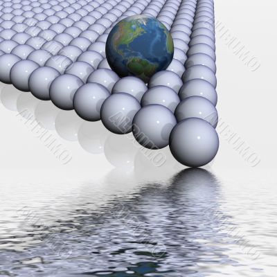 The globe among spheres. 3d the image.