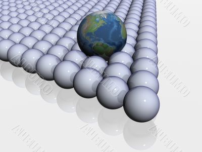 The globe among spheres. 3d the image.