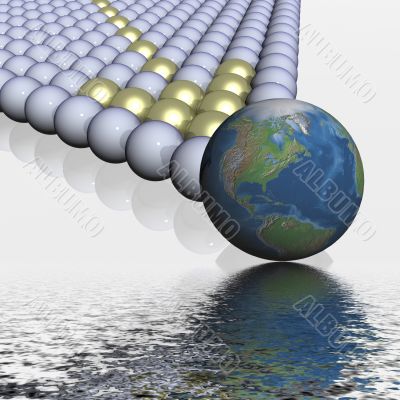 The globe among spheres. 3d the image.