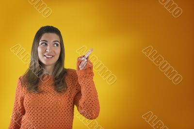 Cute girl appoint to the right