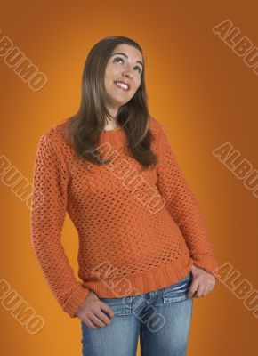 Cute girl looking to the Top