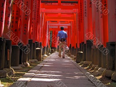 Tourist in Kyoto-Inari gates tunnel