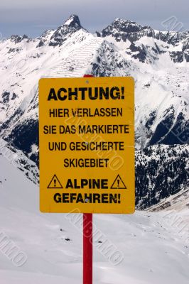 Close up at ski warning