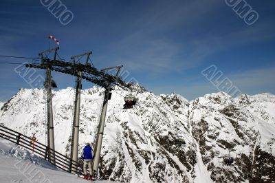 Ski lift and mountains