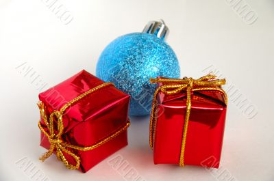Gift boxes and christmas bulb