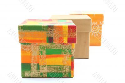 three colorful boxes isolated three colorful boxes isolated