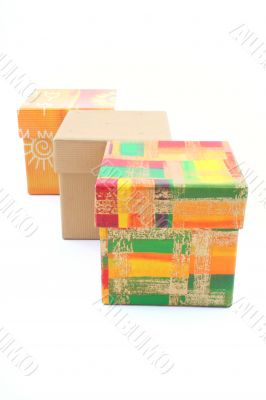 three colorful boxes isolated three colorful boxes isolated