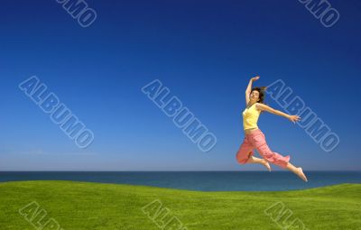 Young woman jumping