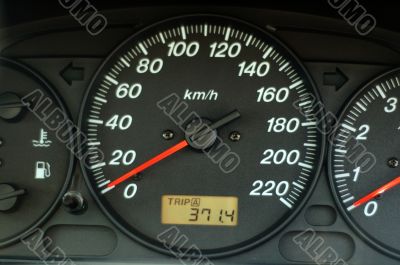 Car dashboard with speed and odometer