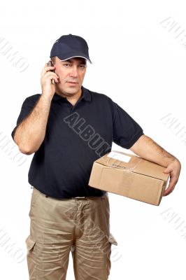 Courier talk with cellphone