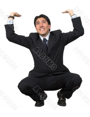 business man pushing something up