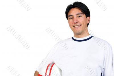casual guy with soccer ball