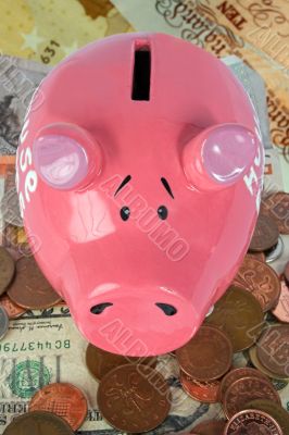 piggy bank savings - top view