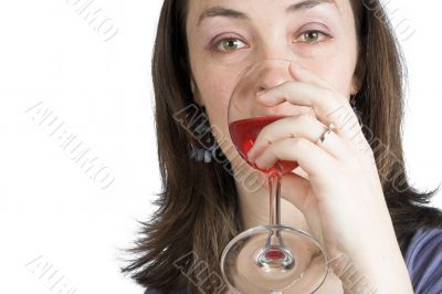 beautiful woman drinking rose wine