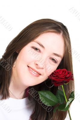 beautiful girl with rose smiling