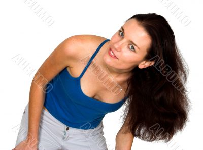 casual female model with hair in motion