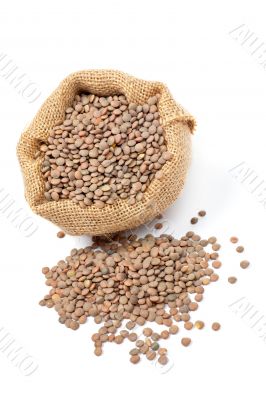 Burlap sack with lentils