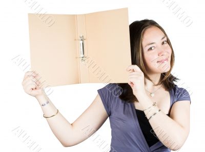 Beautiful woman holding a folder
