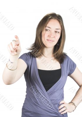 beautiful business woman pointing at the screen