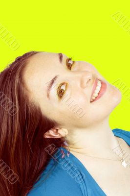 beautiful woman smiling over green