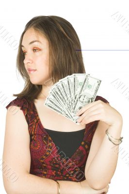 girl with dollar notes