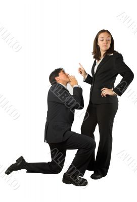 business begging man to woman