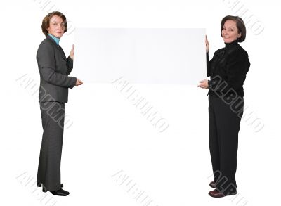business women holding a banner