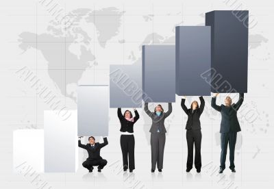business team pushing graph up
