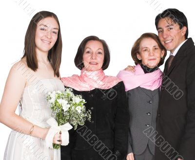 bride and groom with family