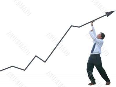 business man pushing graph  - isolateed