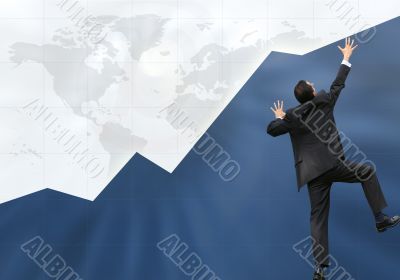 business man climbing graph up - success