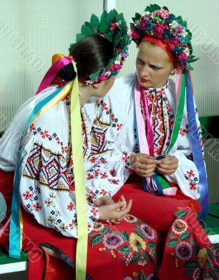 ukrainian girls in colorful national folk costumes