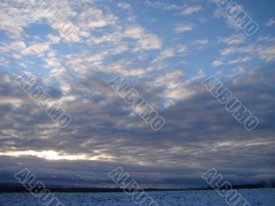 Cloudy sky wide angle panoramic view