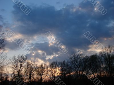 Cloudy sky wide angle panoramic view