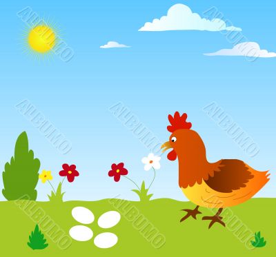 Hen and eggs