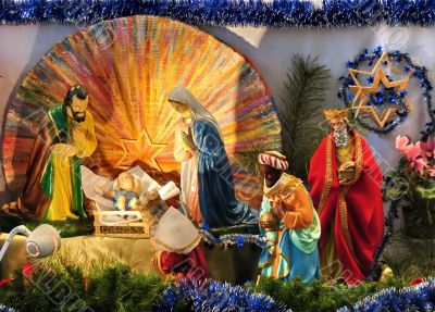 christmas scene with biblical statues