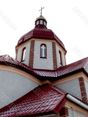 Orthodox Church with red Cupola with Holy Cross