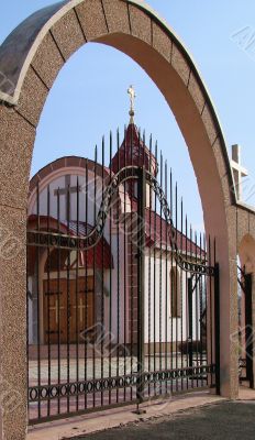Orthodox Church with red Cupola with Holy Cross Orthodox Church with red Cupola with Holy Cross