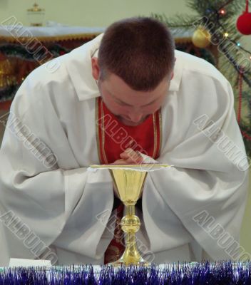 Roman catholic pastor praying inside dome