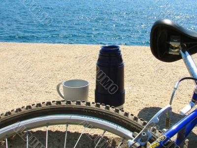 Morning coffee on a pier