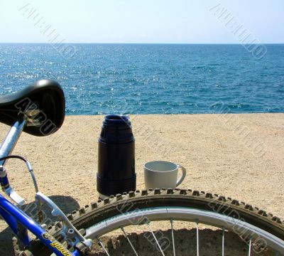 Morning coffee on a pier