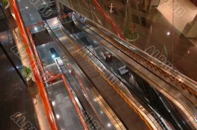 The escalators in airport entertainment center