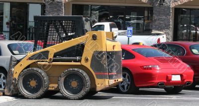 Forklift and Sports Car