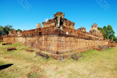 The elephant statue on the ledge of East Mebon