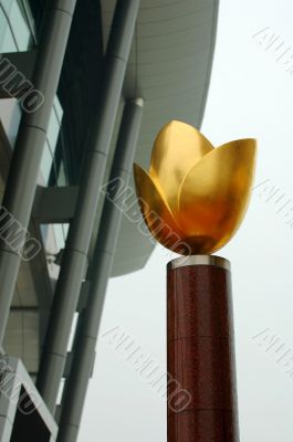 Gold-plated lotus statue
