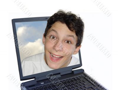 Happy boy in laptop