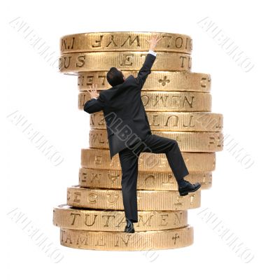 business growth - man climbing coins