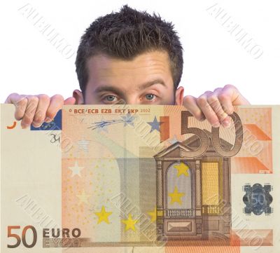 business man appearing on euro note