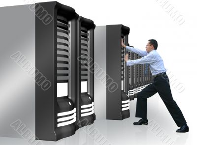 business man adding server to network