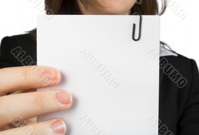 business woman holding note